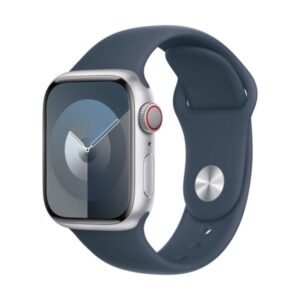 Apple Watch Series 9 GPS + Cellular 41mm Silver Stainless Steel Case with Storm Blue Sport Band - S/M