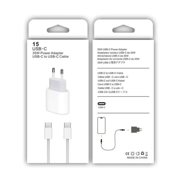 USB-C / Type-C 35W Charger with 1m Type-C to Type-C Data Cable, EU Plug - Image 2