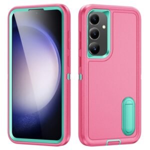 Samsung Galaxy S24 / S25 5G Phone Case with Holder Rose Red+Light Green