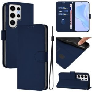 Samsung Galaxy S24 Ultra 5G Flip Leather Phone Case with Navy Blue