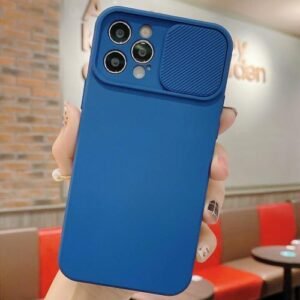 iPhone 14 Pro Max Slid Camera Cover Silicone Phone Case Navy Blue