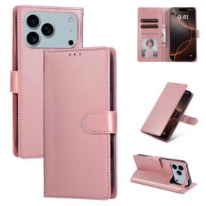 iPhone 17 Pro Max 3-Card Slots Flip Leather Phone Case Rose Gold