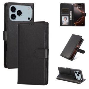 iPhone 17 Pro Max 3-Card Slots Flip Leather Phone Case Black