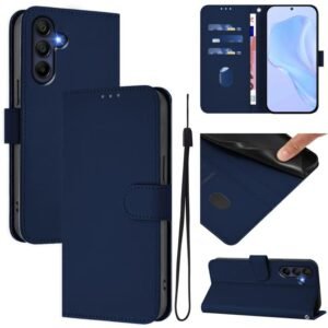 Samsung Galaxy A17 5G Flip Leather Phone Case with Lanyard Navy Blue