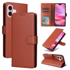 iPhone 17 3-Card Slots Flip Leather Phone Case Brown
