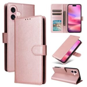 iPhone 17 3-Card Slots Flip Leather Phone Case Rose Gold
