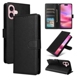 iPhone 17 3-Card Slots Flip Leather Phone Case Black