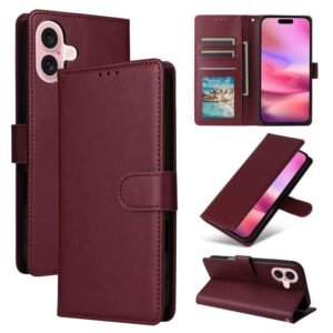 iPhone 17 3-Card Slots Flip Leather Phone Case Wine Red