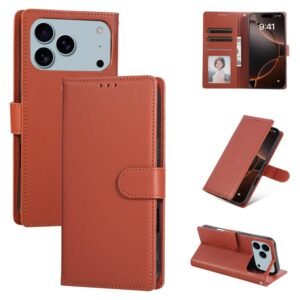 iPhone 17 Pro 3-Card Slot Flip Leather Phone Case Brown