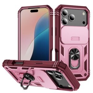 iPhone 17 Pro Sliding Camshield Phone Case with Holder Pink&Rose Red