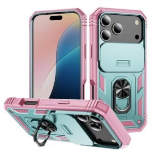 iPhone 17 Pro Sliding Camshield Phone Case with Holder Green+Pink