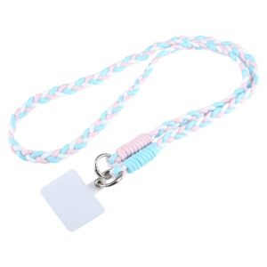 Universal Phone Three Strand Long Lanyard White Blue Pink