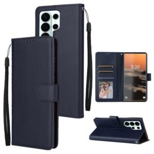 Samsung Galaxy S26 Ultra 5G 3-Card Slots Leather Phone Case Blue