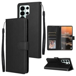 Samsung Galaxy S26 Ultra 5G 3-Card Slots Leather Phone Case Black