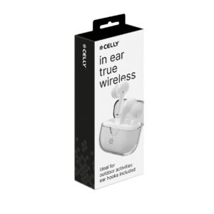 Celly True Wireless Bluetooth Earphones (CLEAR) with ENC – White