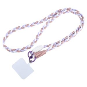 Universal Phone Three Strand Long Lanyard White Rose Gold Purple